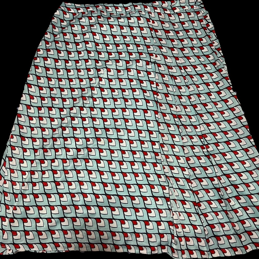 Blue and red pattern midi skirt